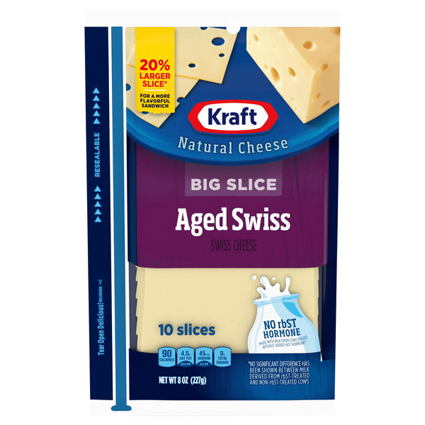 Kraft Natural Cheese Big Slice Aged Swiss Cheese Slices 10Ct