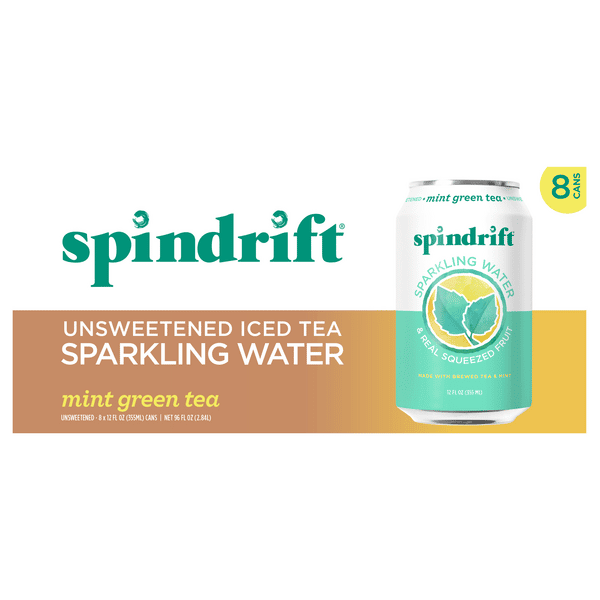 Spindrift Sparkling Water, Mint Green Tea, Unsweetened 8Pk